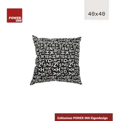 POWER INN® Zierkissen Baumwolle | 40 x 40 cm | schwarz mit weißen Buchstaben | Klassisch