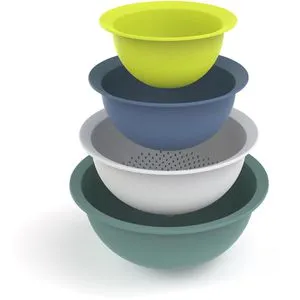 Rotho Schüssel Caruba, Set mit Sieb, 4-teilig, 1 - 4,8 Liter, rutschfest, aus Kunststoff