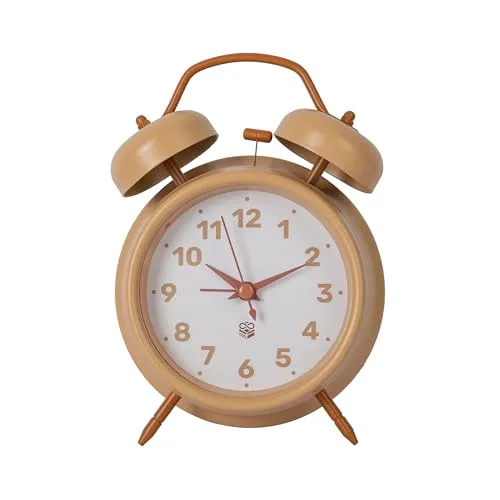 GIFTMARKET – Analoger Wecker ohne Ticken. Nachttischwecker in Beige. Wecker mit Zwei Glocken und Nachtlicht. Ohne Ticken. 11,7 cm x 16 cm