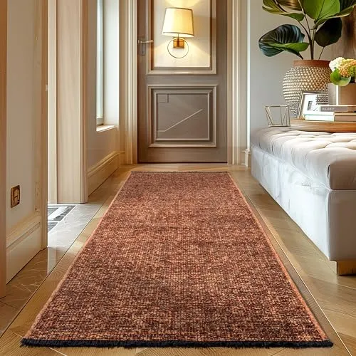 Carpettex, Chenille Teppich Baumwolle Läufer Terrakotta 80x150 cm Waschbar, Boho-Stil, Kurzflor, Vintage Kelim, Weich & rutschfest, Einfarbig, Für Küche, Flur & Schlafzimmer