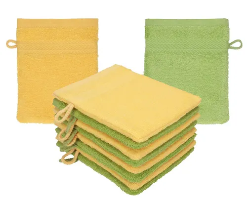 Betz Waschhandschuh 10 Stück Waschhandschuhe Premium 16x21 cm Farbe honiggelb/avocado, (10-St)