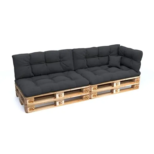 POKAR Palettenkissen Palletenauflagen Palettenpolster Palettensofa Palettenmöbel 6er Set: Sitzkissen 120x80 + Rückenlehne 120x40, Anthrazit