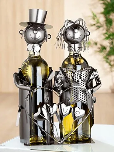Gilde Flaschenhalter Hochzeitspärchen aus Metall 25cm - Sonstige - stilvoller Flaschenhalter in Form eines Hochzeitspärchens, ideal für Hochzeiten und festliche Anlässe, gefertigt aus hochwertigem Metall.