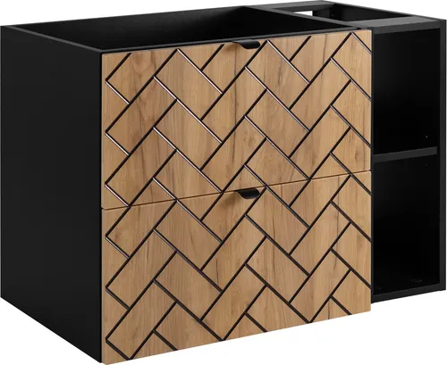 Badezimmerschrank, Eiche Craft mit schwarzer Griff, 80 x 57 x 46 cm