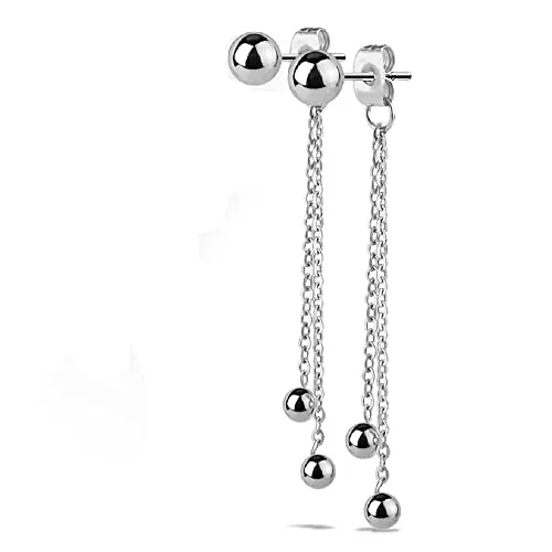 Bungsa Ohrstecker mit Ketten und Kugeln für Damen aus 316L Edelstahl (silber)