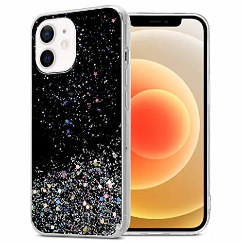 Cadorabo Hülle kompatibel mit Apple iPhone 12 MINI Rundumschutz TPU Silikon Case Mädchen Glitzer Strass Design Slim Kratzfest Weiche Gummi Bling Schutzhülle für Apple iPhone 12 MINI in Schwarz