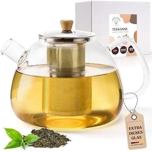 Happy Lemuro Glas Teekanne mit Siebeinsatz in weiß von Happy Lemuro