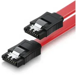 deleyCON 50cm SATA III Kabel S-ATA 3 Datenkabel - HDD SSD Verbindungskabel Anschlusskabel Metall-Clip 6 GBit/s - 2 Gerade L-Type Stecker - Rot