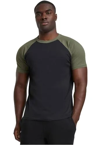 Urban Classics Herren Raglan Contrast Tee – Kurzarm T-Shirt aus Baumwolle mit farblich abgesetzten Ärmeln im sportlichen Raglan Stil für Freizeit & Streetwear,Blk/Olive,L
