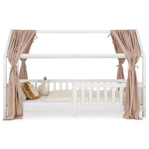IDIMEX Hausbett Himmel NENA im 2er Set in Taupe - Betthimmel aus 100% Baumwolle, Baldachin Musselin zweilagig, Bettvorhang für Kinder, Hausbett Deko