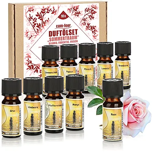 com-four® 10x duftende Öle im Set - Raumduft Sommertraum - Duftöl für Aroma-Diffusoren, Lufterfrischer, Wasser-Verdampfer, Luft-Befeuchter (010 Stück - Sommertraum)