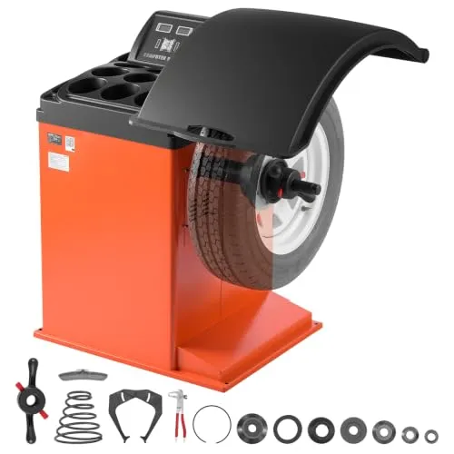 VEVOR Reifenwuchtmaschine für 15 Zoll Felgenbreite 70 kg Radwuchtgerät | für Werkstätten & Reifenservice, Erkennt Unwuchten in 8 Sek., mit Schutzabdeckung, Maßband, Messschieber und 4 Zentrierkegel
