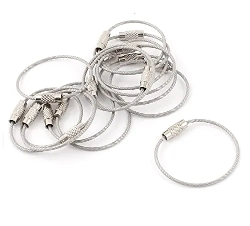 20er Set Schlüsselringe aus Drahtseil [15,5cm Lang - Ø 50mm] - 1,53mm Dickes Stahlseil, multifunktionaler Gepäckanhänger mit Drehverschluß, schraubbarer Schlüsselanhänger, Schlüsselring aus Edelstahl