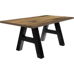 Esszimmertisch Elia 8 - Stilvoller Esstisch in Schwarzstahl & Plankeneiche - Esstisch 140x90 cm mit A-Form Gestell, pflegeleicht und ideal für gemütliche Familienessen oder stilvolle Dinnerpartys.