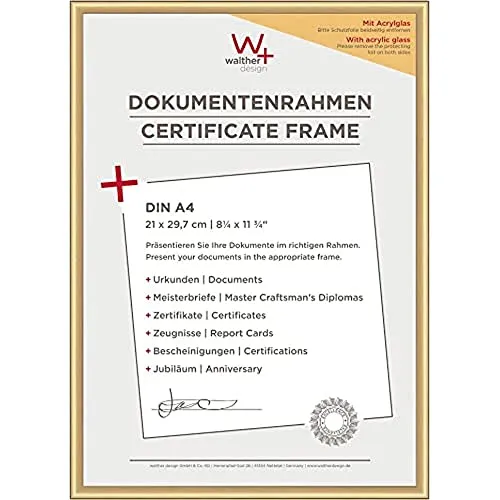 walther design Bilderrahmen gold 21 x 29,7 cm (DIN A4) mit Kunstglas, New Lifestyle Kunststoffrahmen KVX130G