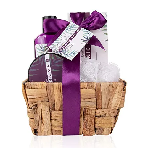Accentra Badeset BOTANIC SPA, Pflegeset für Frauen mit 150 ml Duschgel, 60 ml Bodylotion, 150 g Badesalz und 10 g Netzschwamm im Seegraskörbchen, Wellness Geschenkset zum Geburtstag und Muttertag