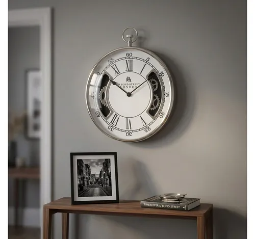 Antikas Hochwertige Wanduhr im Taschenuhr-Design - Silbernes Deko-Objekt - Elegante Wanduhr im einzigartigen Taschenuhr-Design, vernickelt in Silber. Perfekt für stilvolle Akzente in jedem Raum.