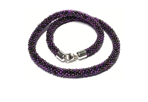 Halskette gehäkelt Glasperlen 925 Silber Schließe Handarbeit Unikatschmuck Häkel