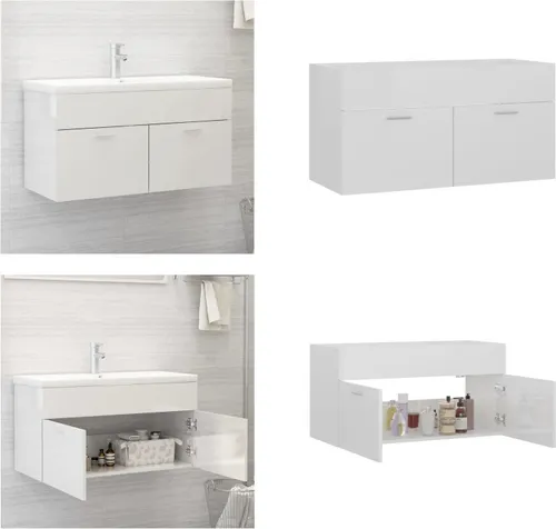 vidaXL Waschbeckenunterschrank Hochglanz Weiß 90x38,5x46cm