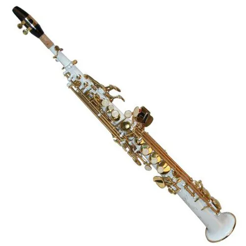 K. Glaser Sopransaxophon, weiß, gerade Bauweise, 2 S-Bögen, Koffer + Mundstk.