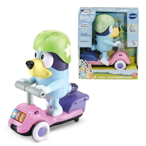 Vtech Bluey - Scooterabenteuer - Ferngesteuerte Roboter mit 3 Spielmodi für fantasievolles und imitierendes Spiel. Bluey erkundet selbstständig und erkennt Hindernisse, ideal für Hand-Auge-Koordination und Musikspaß.