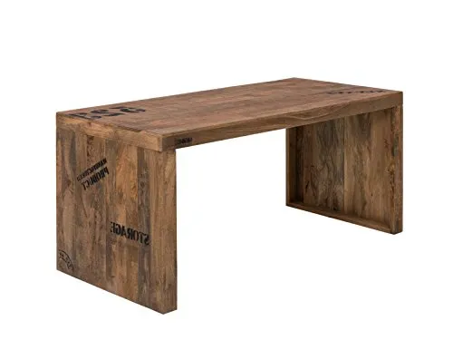 Woodkings® Schreibtisch oder Esstisch Hankey 160cm - Rustikaler Schreibtisch aus massivem Mangoholz, ideal für Büro und Essbereich. Mit verschiedenen Aufdrucken und bequemer Beinfreiheit von 67cm.