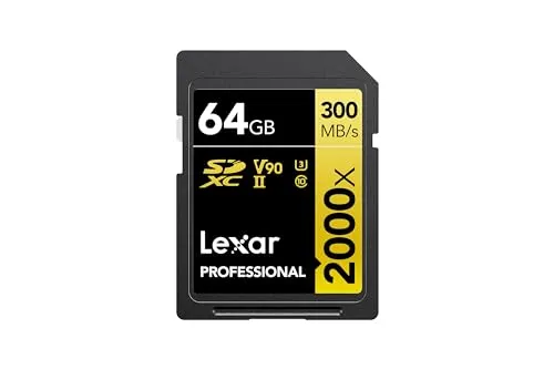 Lexar Professional 2000x SD Karte 64GB, SDXC UHS-II Speicherkarte ohne Lesegerät, Bis Zu 300MB/s Lesen, Class 10, U3, V90 Speicherkarte für DSLR, Videokameras in Kinoqualität (LSD2000064G-BNNAG)