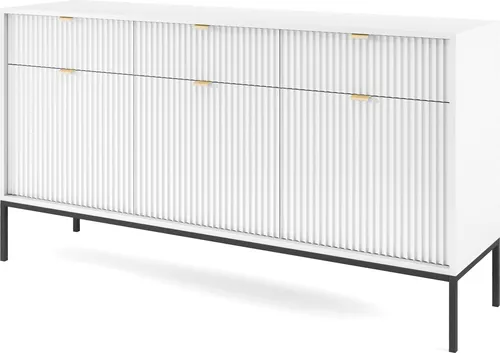 Kommode: 3 Schubladen, 3 Türen, Weiß, Schwarz, 154 x 83 x 39 cm, goldene Griffe