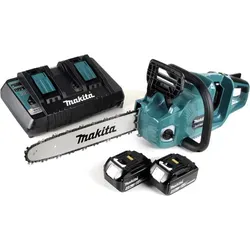 Makita DUC 355 PM2 Akku Kettensäge 36V – Leistungsstark und kabellos - Sägen – 36V Brushless Akku-Kettensäge mit 35 cm Schwertlänge, inklusive 2x 4,0 Ah Akku und Doppelladegerät für effizientes Arbeiten ohne Kabelsalat.