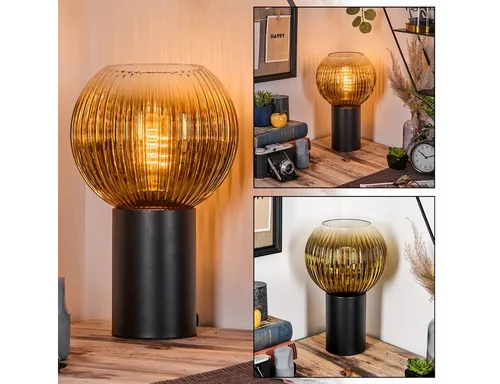 hofstein Tischleuchte im Vintage-Design aus Metall und Riffelglas - Elegante Tischlampe mit 20 cm Glasschirm, ideal für gemütliche Räume. Perfekt für Arbeitszimmer und Wohnzimmer, bringt stilvolles Licht in Ihr Zuhause.