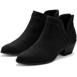 Cowboy Stiefelette, vegan und stylish in Gr. 39, schwarz - Wanderschuhe aus hochwertiger Microfaser, mit seitlichem Ausschnitt und 5 cm Absatzhöhe – perfekt für trendbewusste Outdoor-Abenteuer.