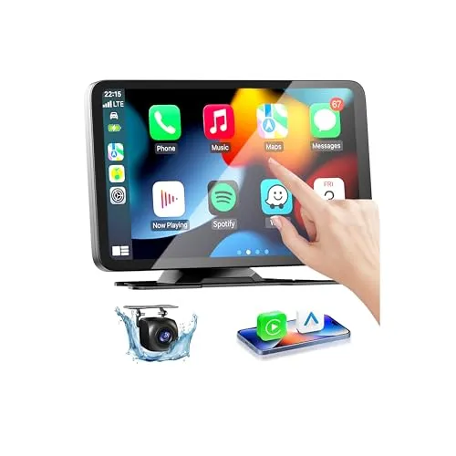 Carplay Android Auto Display 7 Zoll Touchscreen Car Play Bildschirm mit Rückfahrkamera Carplay-Autoradios mit siri/Googlee Assistant,GPS Navigation,Bluetooth,Mirror Link