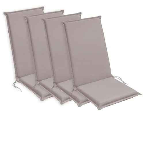 sleepling Hochlehner Auflagen 4er Set - Polster für Stühle & Sessel, bequeme 6 cm dicke Auflagen mit waschbarem Bezug und rutschsicheren Befestigungsbändern für optimalen Sitzkomfort im Garten.