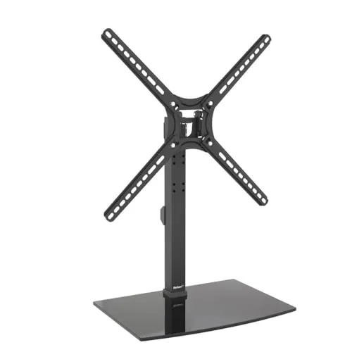Barkan Tischplatte TV Standfuss TV Wandhalterung 13-65 Zoll Schwenkbar & Neigbare TV Ständer, hält bis 36Kgs, Patentiert, Gehärtetes Glas, für LED OLED LCD, Max. VESA 400x400