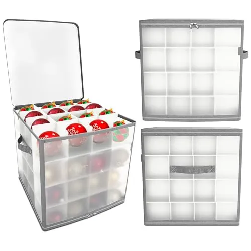 REDSTAR Weihnachtskugeln Aufbewahrung für 64 Christbaumkugeln – Aufbewahrungsbox für Weihnachtsbaum-Kugeln, Tannenbaumschmuck und Weihnachtsdeko – Transparente Box mit 4 Lagen Christmas