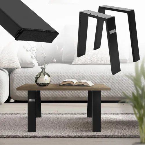 ML-Design 2er Set Tischbeine Loft 44x42 cm, Schwarz - Möbelfüße im angesagten Industrial-Design aus pulverbeschichtetem Stahl, ideal für DIY-Projekte und vielseitig einsetzbar für verschiedene Tischplatten.