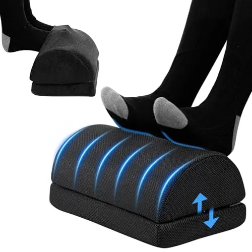Todeco Fussstütze Unterm Schreibtisch, Höhenverstellbare Fußablage, Ergonomisches Fußstützenkissen, Homeoffice Büro Fußhocker Footrest, mit Zwei Unterschiedlich dicke Stoffbezüge enthalten(Schwarz)