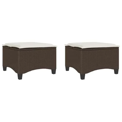 vidaXL Gartenhocker mit Kissen 2 Stk. Braun 55x55x36 cm - Gartenstühle aus langlebigem PE-Rattan mit bequemen, waschbaren Kissen für entspanntes Sitzen und vielseitige Nutzung im Freien.