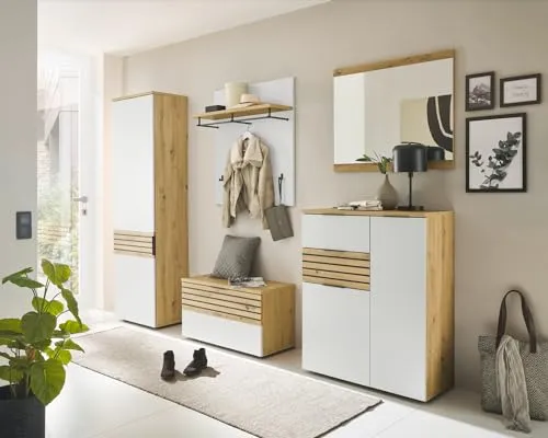 Garderoben-Set Mailand 5-TLG. in Artisan Eiche Nb. / weiß - Garderoben Komplettprogramme mit modernem Design, bietet Platz und Ordnung für Ihre Jacken und Schuhe, perfekt für einen stilvollen Flur.