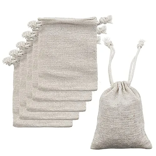 Jizxol 24 Jutesäckchen, 8 x 10 cm kleine Geschenktüte, Leinenbeutel, Leinensäckchen Jutesäckchen mit Kordelzug für Kindergeburtstag DIY Geschenk für Hochzeiten Partys im Freien Kordelzugbeutel