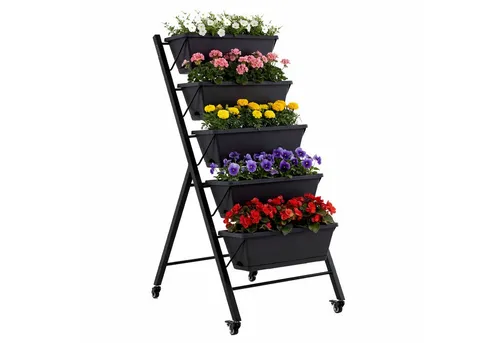 KOMFOTTEU Vertikales Hochbeet mit 5 Etagen – Mobile Pflanztreppe in Schwarz