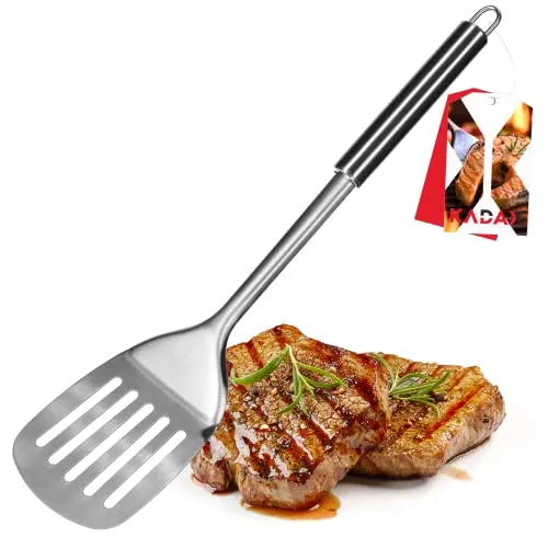 KADAX Pfannenwender aus Edelstahl, Küchenhelfer, Länge: 35 cm, Pfannenschaufel, Wender mit ergonomischem Griff und Aufhängeöse, Schlitzwender für Pfanne, Eier, Fisch, Fleisch