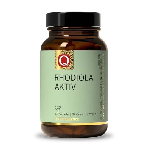 Quintessence Rhodiola aktiv, 60 x Rhodiola Rosea Kapseln, Vegan, 100% natürlich und ohne Zusatzstoffe, Rosenwurz Extrakt mit 3% Rosavin, Vitamin B & Magnesium, Produziert in Österreich