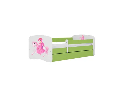 Raumhirsch Furniture Kinderbett, Grün, 90x160 cm - Modisches Kinderbett mit Prinzessin zu Pferd Motiv, inklusive abnehmbarer Schutzschiene für maximale Sicherheit und geräumiger Schublade für praktischen Stauraum. Ideal für ein gemütliches Kinderzimmer.