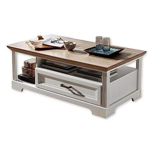 Stella Trading Couchtisch in Pinie hell - Beistelltisch im Landhausstil mit viel Stauraum: Schublade und Ablagefläche für Zeitschriften und Snacks, ideal für gemütliche Wohnräume und einfach zu montieren.