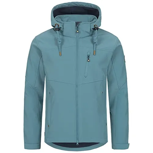 Ankerglut Freiheit Herren Softshelljacke blau XL - Wasserdichte Softshelljacke mit abnehmbarer Kapuze, ideal für Outdoor-Aktivitäten. Robuste Qualität und praktische, verschließbare Taschen für zusätzlichen Komfort.