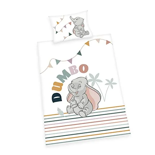 Herding Disney´s Dumbo Bettwäsche-Set, Made in Green, Kopfkissenbezug 40 x 60 cm mit Hoteleinschlag, Bettbezug 100 x 135cm, Mit leichtläufigem Reißverschluss, 100% Baumwolle/Renforcé
