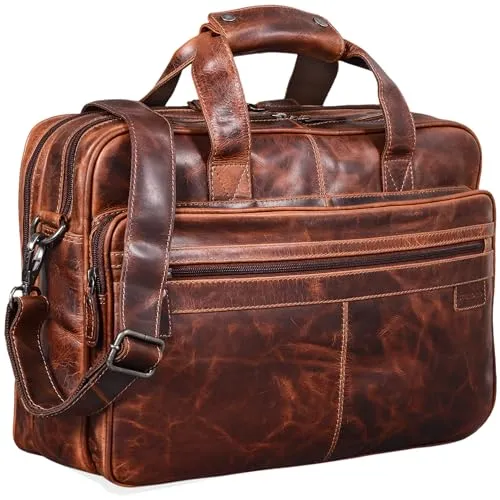 STILORD 'Atlantis' Leder Aktentasche groß - Vintage Businesstasche mit Trolleyfunktion - Aktentaschen im zeitlosen Vintage Design, aus robustem Rindsleder für Langlebigkeit. Ideal für DIN A4 Aktenordner, mit verstellbarem Schultergurt und aufsteckbar für Trolleys.