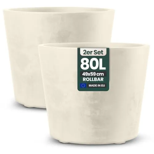 Kreher Pflanzkübel 'Millennium' 2er Set - Robuste Naturstein-Optik in Creme Weiß 80L Rund - Eleganter Pflanzkübel für Garten und Terrasse: Das Kreher 2er Set 'Millennium' vereint stilvolles Design mit Funktionalität. Wetterbeständig, leicht zu reinigen und perfekt für große Pflanzen mit 80 Litern Volumen.