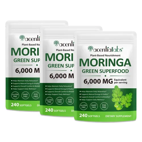 Moringa Blattpulver Softgels 6000mg Vegan Glutenfrei – 3x 240 Kapseln für Ihre Ernährung - Moringa Softgels mit 6.000 mg pflanzlicher Essenz pro Tagesportion. Ideal für eine strukturierte Ergänzung Ihrer täglichen Ernährung. Praktische Kapseln ohne Pulvergeschmack – für mehr Vielfalt im Alltag.